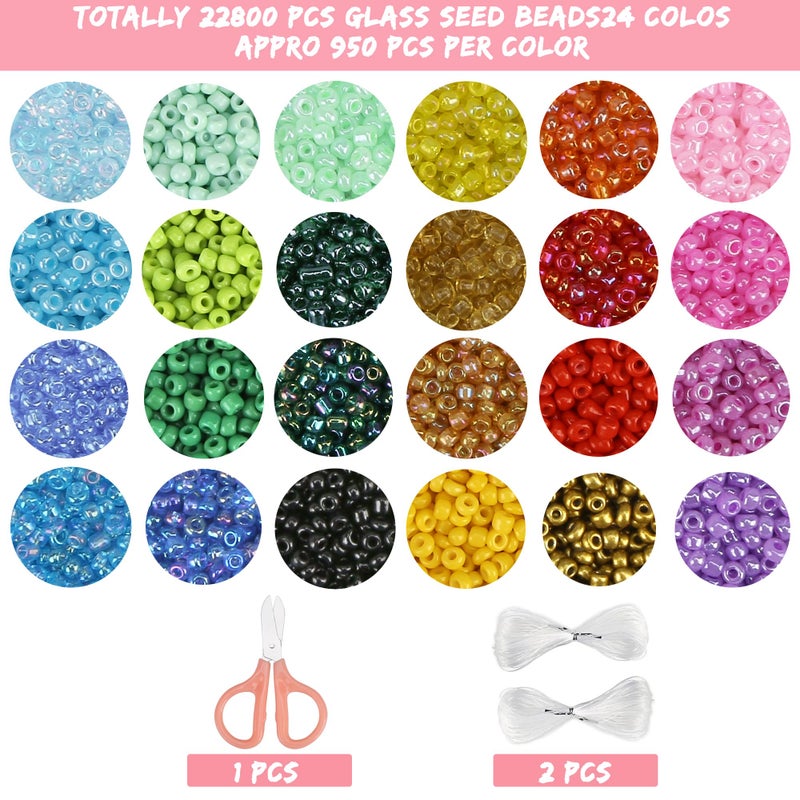 GREENTIME 22800pcs Glass Seed Beads for Bracelets Making Kit, Small Craft Beads 11/0 Waist Beads for DIY Bracelet Necklaces Craft Making Supplies (24 Colors) - Image 2